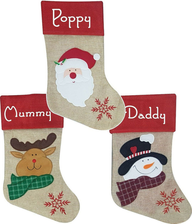 Picture of Personalised Luxury Hessian Christmas Stocking ADD ANY NAME 4 Designs Xmas Sack Sock Children Adults Boy Girl