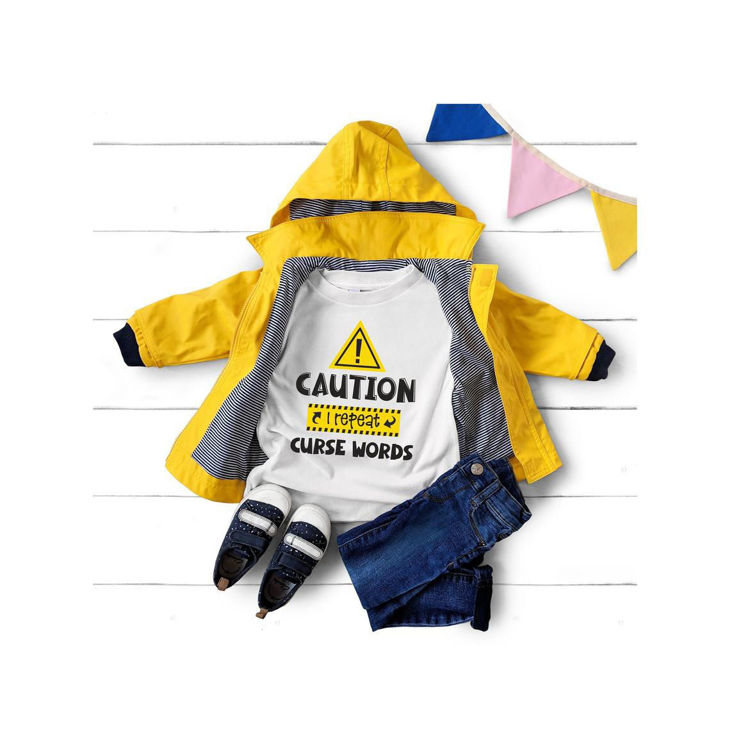 Picture of Funny Baby / Toddler T shirt Caution I repeat Curse Words Tee Boys Girls Humour Design Top
