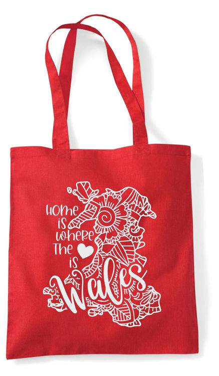 Picture of Welsh Mandala Home is Where the Heart Is Wales Cotton Shopper Tote Bag Country Red Natural Black
