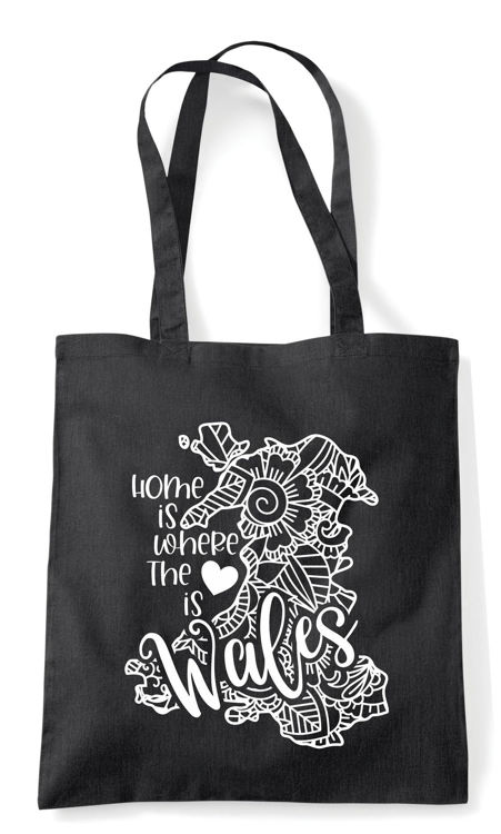 Picture of Welsh Mandala Home is Where the Heart Is Wales Cotton Shopper Tote Bag Country Red Natural Black